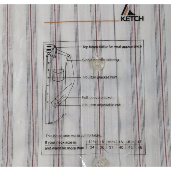 Ketch Mens Striped Button-Down Shirt 16/34-35 Single Needle Tailoring Polyester/ - Picture 3 of 6